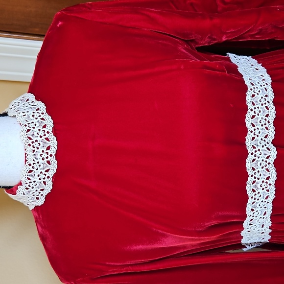 VINTAGE RED DRESS LONG 70s 60s LACE VELVET LIKE LONGSLEEVED - Picture 2 of 11